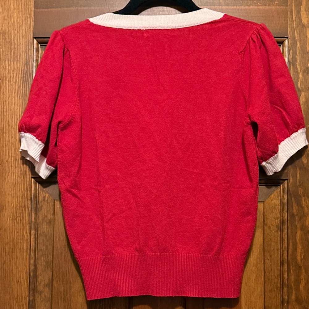 Red and White Button-Up Cardigan - Picture 5 of 5